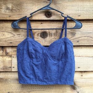 RALPH LAUREN Blue Crop top, Floral Design, Size L